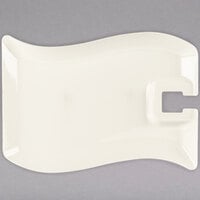 Fineline Wavetrends 1409-BO 6 inch x 9 1/2 inch Bone / Ivory Plastic Cocktail Plate with Stemware Hole - 120/Case