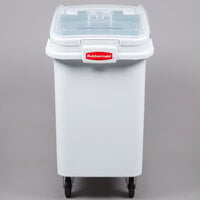 Rubbermaid FG360288WHT ProSave 26.2 Gallon / 415 Cup White Slant Top Mobile Ingredient Storage Bin with Sliding Lid