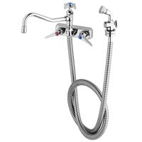 T&S B-1156 Wall Mounted Workboard Faucet with Spray Valve and 4" Centers - 7 7/8" Swing Nozzle