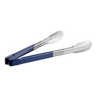 Vollrath 4781230 Jacob's Pride 12" Stainless Steel Scalloped Tongs with Blue Coated Kool Touch® Handle