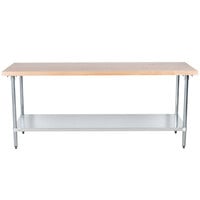 Advance Tabco H2G-307 Wood Top Work Table with Galvanized Base and Undershelf - 30" x 84"