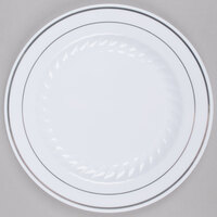 Fineline Silver Splendor 507-WH 7" White Plastic Plate with Silver Bands - 15/Pack