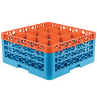 Carlisle RG16-3C412 OptiClean 16 Compartment Orange Color-Coded Glass Rack with 3 Extenders