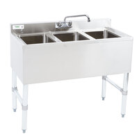 Regency 3 Bowl Underbar Sink with Faucet - 38 1/2 inch x 18 3/4 inch
