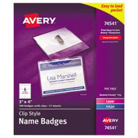 Avery® 74541 4" x 3" White Horizontal Laser / Ink Jet Name Badge and Top-Loading Clip Holders - 100/Box