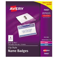 Avery® 74461 2 1/4 inch x 3 1/2 White Laser / Ink Jet Name Badge and Top-Loading Clip Holder - 100/Box