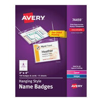Avery® 74459 4" x 3" White Horizontal Hanging-Style Laser / Ink Jet Name Badge and Top-Loading Holder - 100/Box
