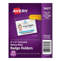 Avery® 74471 4" x 3" Clear Horizontal Secure Top Heavy-Duty Badge Holder - 25/Pack
