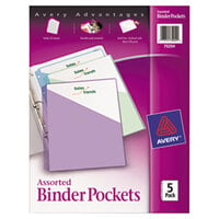 Avery® 75254 9 1/4 inch x 11 inch Assorted Color Three Ring Binder Pocket - 5/Pack