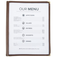 8 1/2 inch x 11 inch Six Pocket Clear Menu Cover - Brown