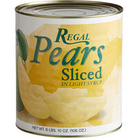 Regal #10 Can Sliced Pears in Light Syrup - 6/Case