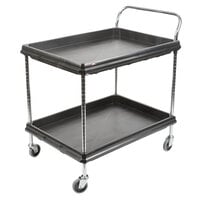 Metro BC2636-2DBL Black Utility Cart with Two Deep Ledge Shelves - 38 3/4 inch x 27 inch