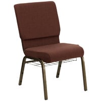 Flash Furniture FD-CH02185-GV-10355-BAS-GG Brown 18 1/2" Wide Church Chair with Communion Cup Book Rack - Gold Vein Frame