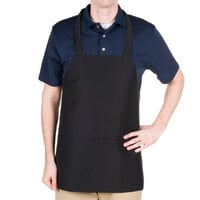 Chef Revival Black Polyester Customizable Bib Apron with 3 Pockets - 27 inchL x 24 inchW