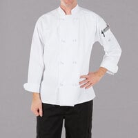 Mercer Culinary Millennia® M60012 Unisex White Customizable Long Sleeve Cook Jacket with Cloth Knot Buttons - M