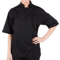 Mercer Culinary Millennia Air® M60019 Unisex Lightweight Black Customizable Short Sleeve Cook Jacket with Full Mesh Back - S