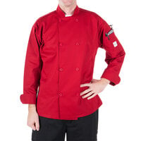 Mercer Culinary Millennia® M60010 Unisex Red Customizable Long Sleeve Cook Jacket - L