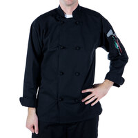 Mercer Culinary Millennia® Unisex Black Customizable Long Sleeve Cook Jacket with Cloth Knot Buttons M60012BK - 5X