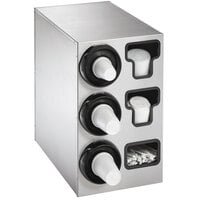 Vollrath 58833 Stainless Steel 3-Slot 8 - 44 oz. Countertop Cup Dispenser Cabinet with 2 T-Lid Holders and 1 Straw Pocket