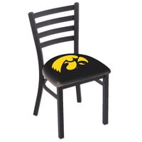 Holland Bar Stool L00418IowaUn Black Steel University of Iowa Chair with Ladder Back and Padded Seat