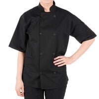 X-Large Black Mercer Culinary M61022BK1X Genesis Men's Short Sleeve Chef Jacket with Cloth Knot Buttons 