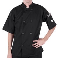 Mercer Culinary Millennia® M60013 Unisex Black Customizable Short Sleeve Cook Jacket