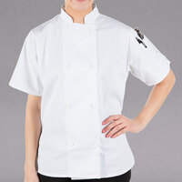 Mercer Culinary Millennia® M60023 Women's White Customizable Short Sleeve Cook Jacket - L