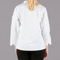 Mercer Culinary Millennia® M60022 Women's White Customizable Long Sleeve Cook Jacket with Cloth Knot Buttons - XL