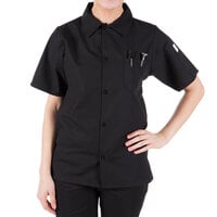 Mercer Culinary Millennia® Black Unisex Customizable Air Short Sleeve Cook Shirt with Full Mesh Back M60200BK - S