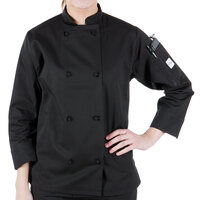 Mercer Culinary Millennia® Women's Black Customizable Long Sleeve Cook Jacket with Cloth Knot Buttons M60022BK - 3X
