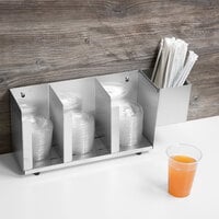 Vollrath CTL3 3-Slot Stainless Steel Wall Mount / Countertop Lid Holder with Straw Holder