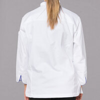Mercer Culinary Renaissance® M62050 Women's Lightweight White Executive Customizable Long Sleeve Chef Jacket with Royal Blue Piping - XL