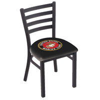 Holland Bar Stool L00418Marine Black Steel United States Marine Corps Chair with Ladder Back and Padded Seat