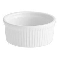 Acopa 10 oz. Round Bright White Fluted Porcelain Souffle / Creme Brulee Dish - 12/Pack