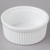 Acopa 10 oz. Round Bright White Fluted Porcelain Souffle / Creme Brulee Dish - 24/Case