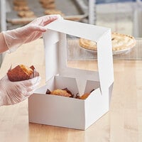 8 inch x 8 inch x 4 inch White Auto-Popup Window Cake / Bakery Box - 10/Pack
