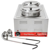 Avantco 12 inch x 20 inch Full Size Electric Countertop Food Warmer / Soup Station with 2 Insets, 2 Lids, and 2 Ladles - 120V, 1200W