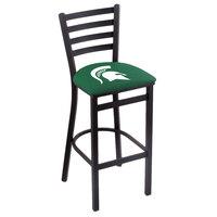 Holland Bar Stool L00430MichSt Black Steel Michigan State University Bar Height Chair with Ladder Back and Padded Seat