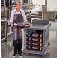 Cambro MDC1520S10DH191 Granite Gray 10 Tray Dual Access Meal Delivery Cart with 6 inch Heavy-Duty Casters