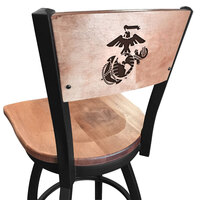 Holland Bar Stool L03830BWMedMplAMarineMedMpl Black Steel United States Marine Corps Laser Engraved Bar Height Swivel Chair with Maple Back and Seat