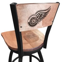 Holland Bar Stool L03830BWMedMplADetRedMedMpl Black Steel Detroit Red Wings Laser Engraved Bar Height Swivel Chair with Maple Back and Seat