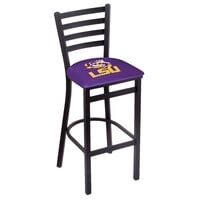 Holland Bar Stool L00430LaStUn Black Steel Louisiana State University Bar Height Chair with Ladder Back and Padded Seat