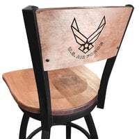 Holland Bar Stool L03830BWMedMplAAirForMedMpl Black Steel United States Air Force Laser Engraved Bar Height Swivel Chair with Maple Back and Seat