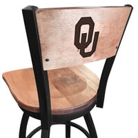 Holland Bar Stool L03830BWMedMplAOklhmaMedMpl Black Steel University of Oklahoma Laser Engraved Bar Height Swivel Chair with Maple Back and Seat