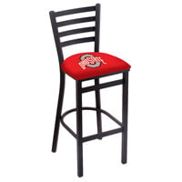 Holland Bar Stool L00430OhioSt Black Steel Ohio State University Bar Height Chair with Ladder Back and Padded Seat