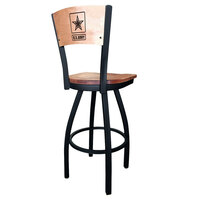Holland Bar Stool L03830BWMedMplAArmyMedMpl Black Steel United States Army Laser Engraved Bar Height Swivel Chair with Maple Back and Seat