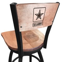 Holland Bar Stool L03830BWMedMplAArmyMedMpl Black Steel United States Army Laser Engraved Bar Height Swivel Chair with Maple Back and Seat