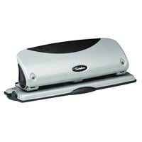 Swingline 74063 12 Sheet Easy View Black and Silver 3 Hole Punch - 9/32 inch Holes