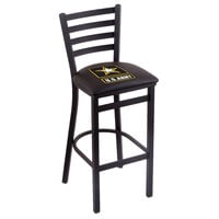 Holland Bar Stool L00430Army Black Steel United States Army Bar Height Chair with Ladder Back and Padded Seat