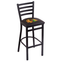 Holland Bar Stool L00430ChiHwk-B Black Steel Chicago Blackhawks Bar Height Chair with Ladder Back and Padded Seat